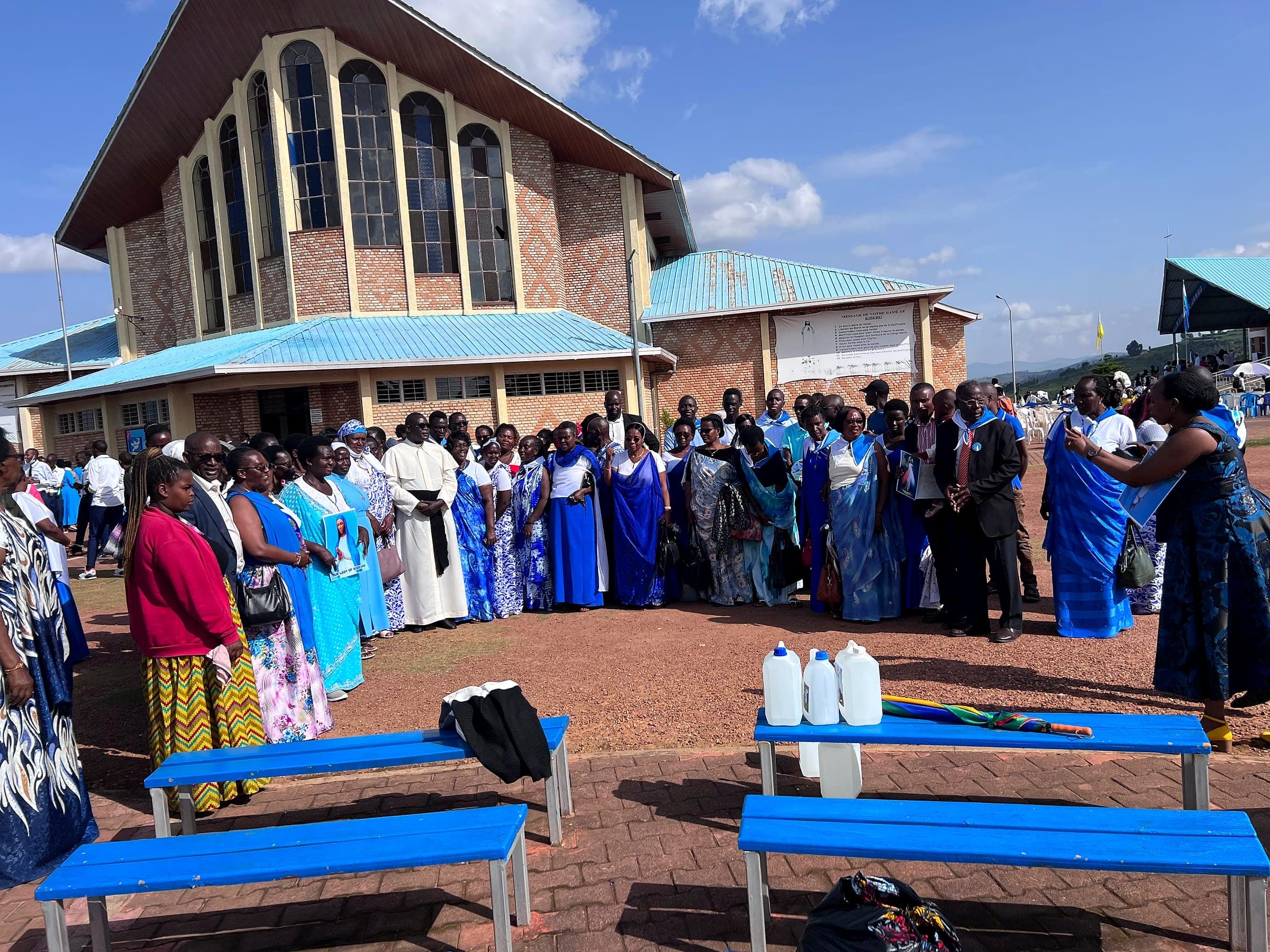 Pilgrims gathered in front of the shrine church at Kibeho